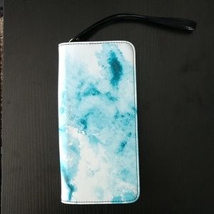 Women's blue watercolor clutch purse card holdet